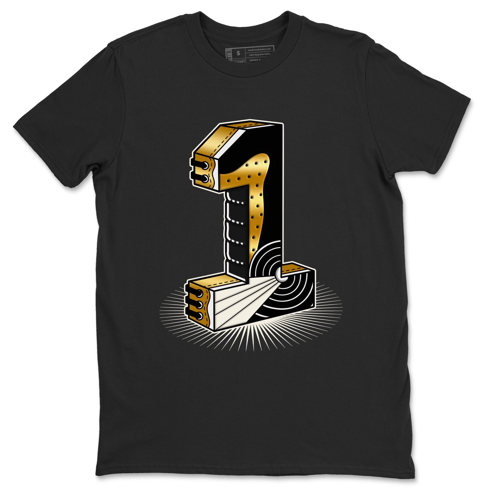 Number Statue snkmatch Tees - Air Jordan 1 Black Metallic Gold