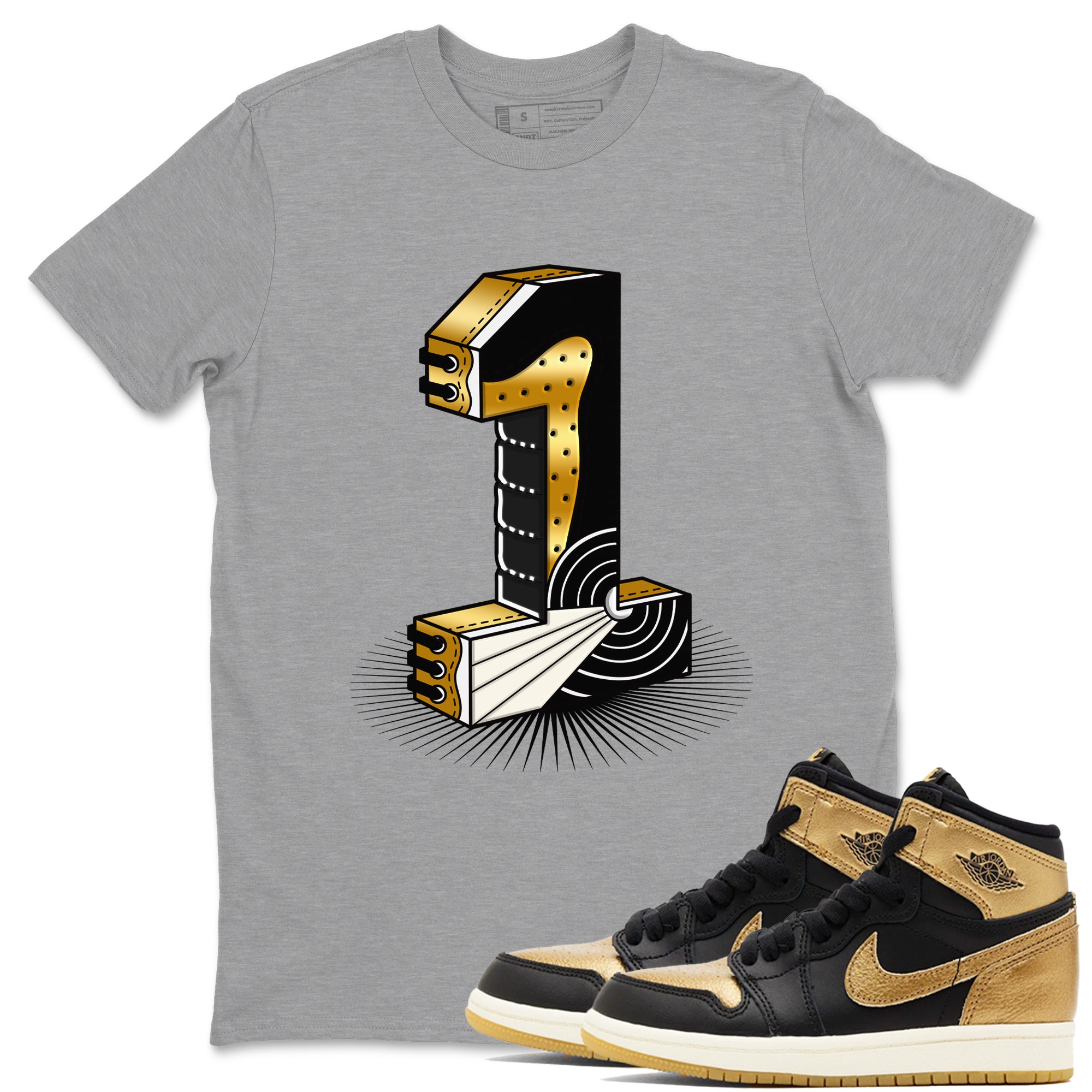 Number Statue snkmatch Tees - Air Jordan 1 Black Metallic Gold