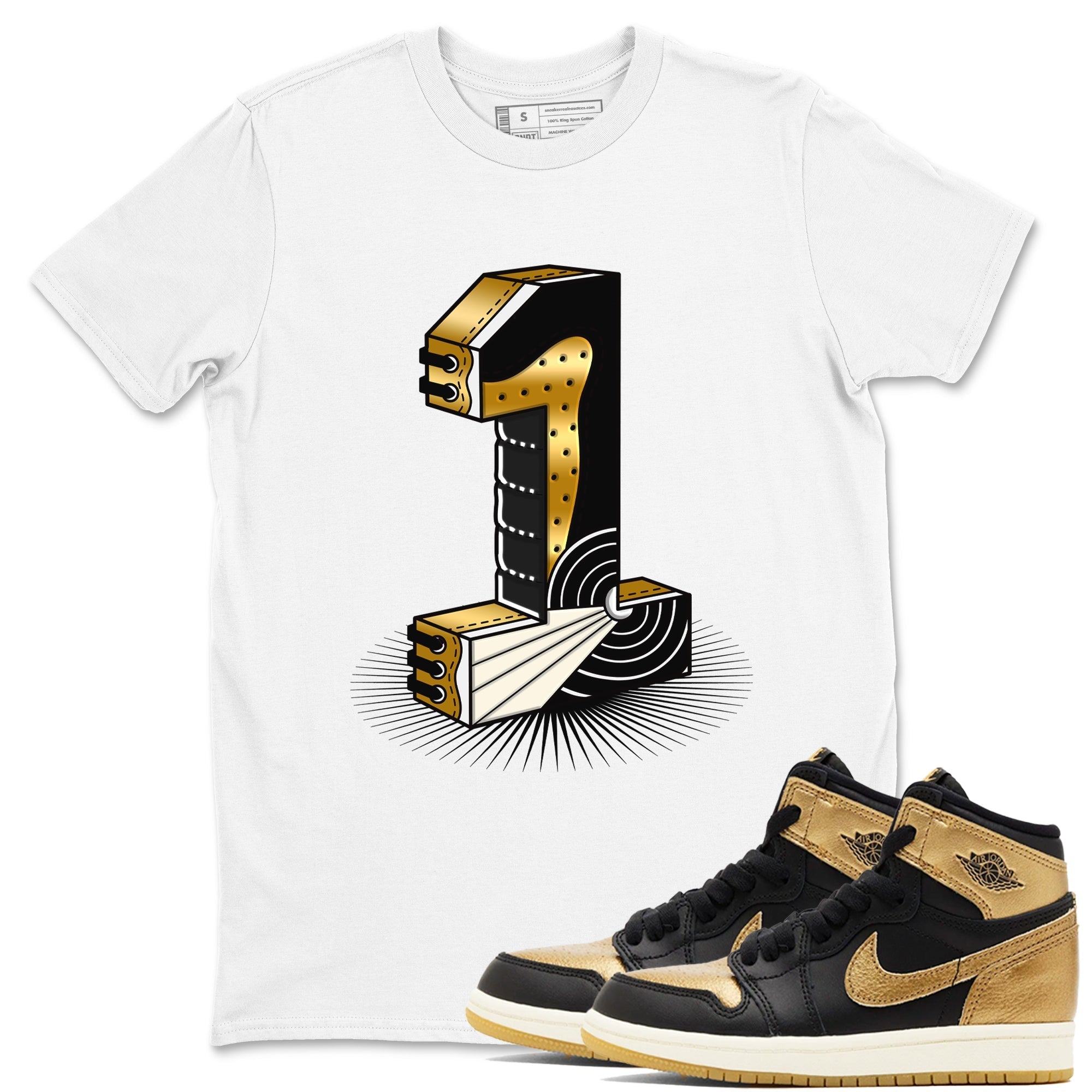 Number Statue snkmatch Tees - Air Jordan 1 Black Metallic Gold