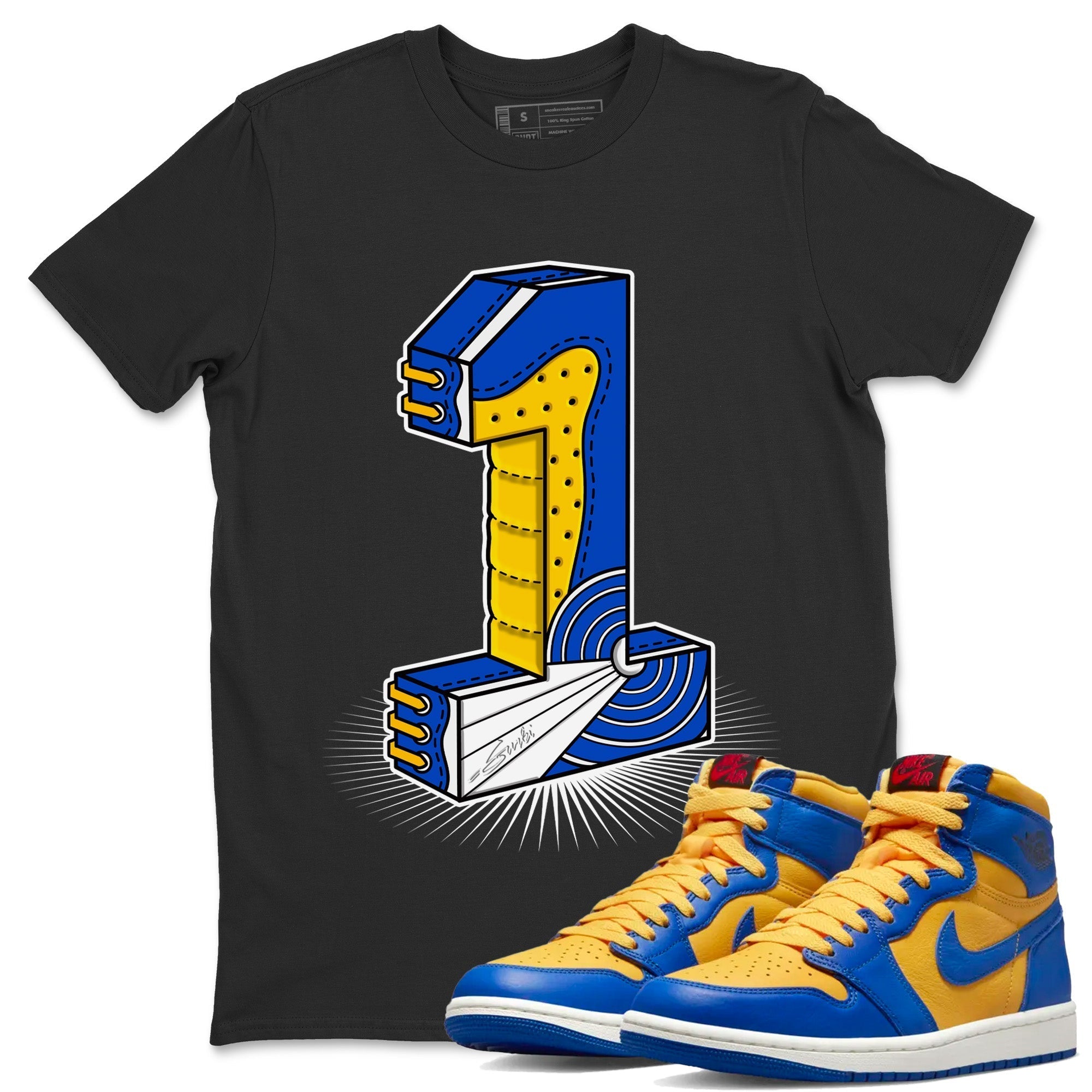 Number Statue Unisex Tops - Air Jordan 1 Game Royal Varsity Maize