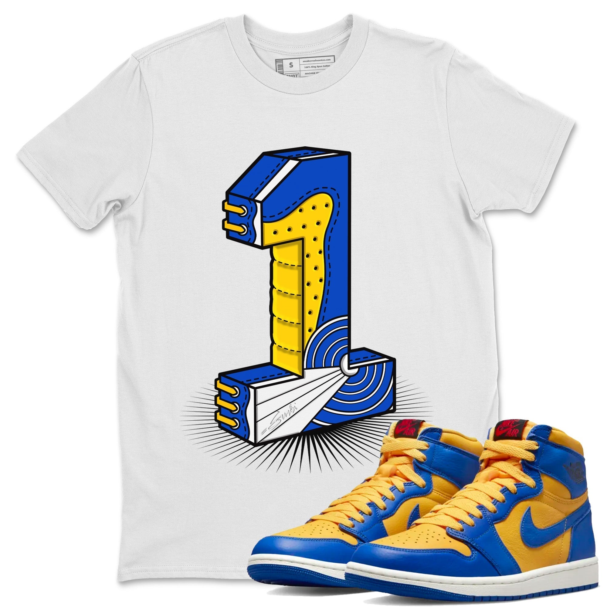 Number Statue Unisex Tops - Air Jordan 1 Game Royal Varsity Maize