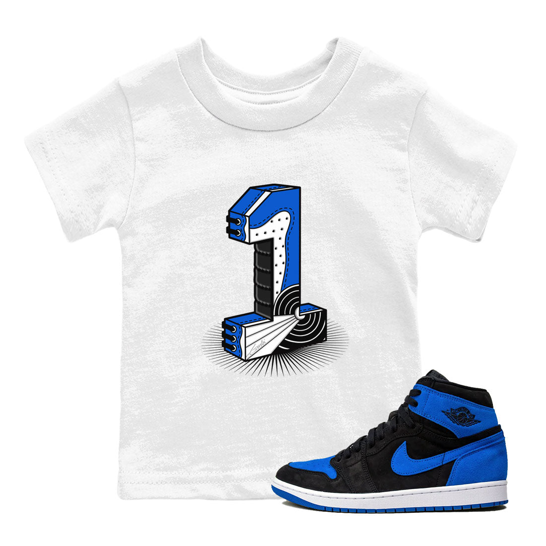 Number Statue snkmatch Tee Kids - Air Jordan 1 Royal Reimagined