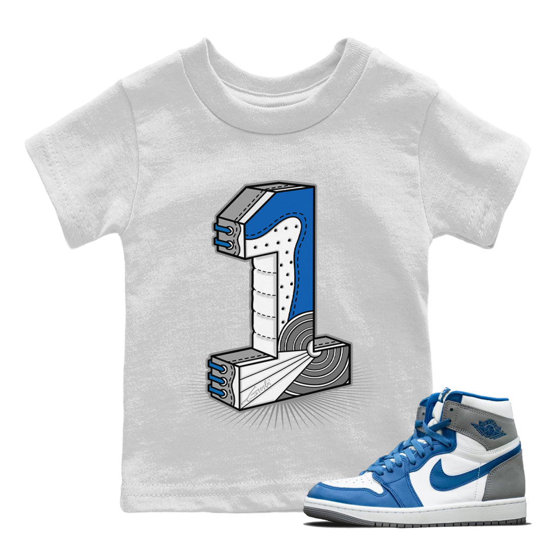 Number Statue Kids Tops - Air Jordan 1 True Blue