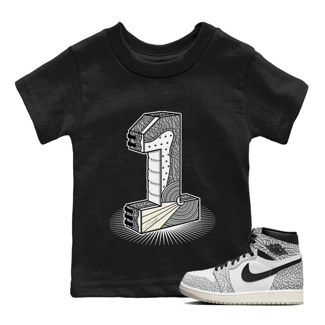 Number Statue Kids Tops - Air Jordan 1 White Cement