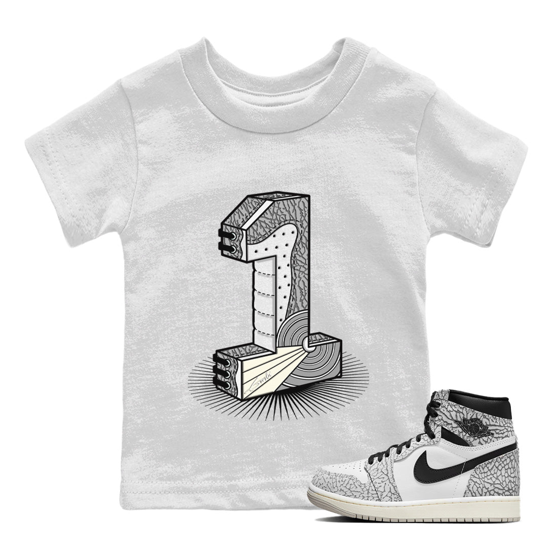 Number Statue Kids Tops - Air Jordan 1 White Cement