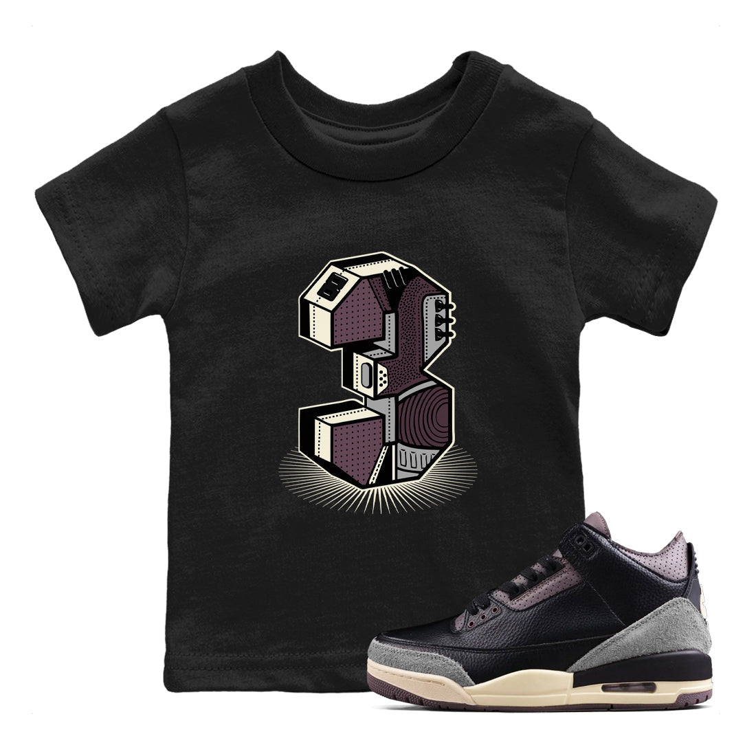Number Statue snkmatch Tees Kids - Air Jordan 3 A Ma Maniere x Black