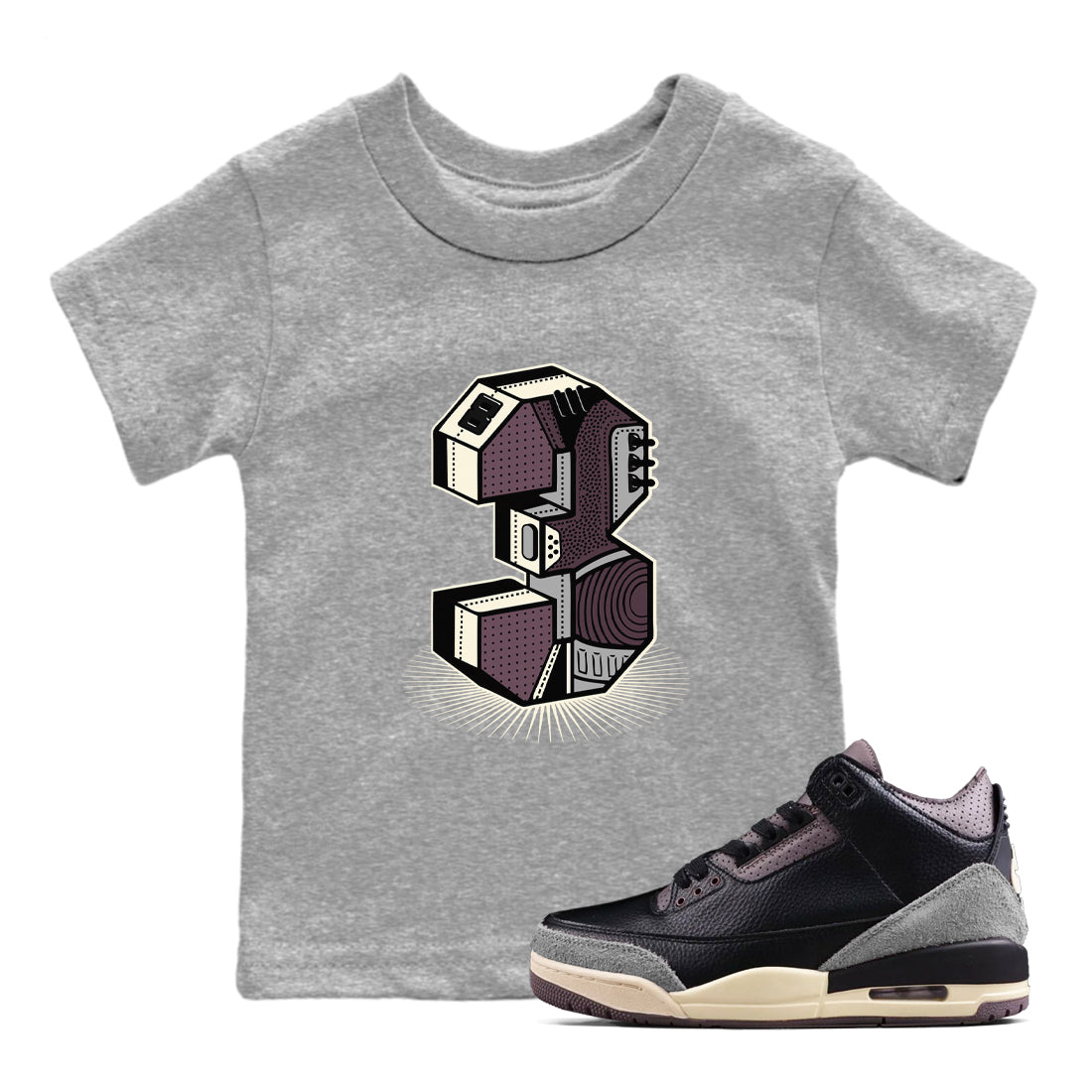 Number Statue snkmatch Tees Kids - Air Jordan 3 A Ma Maniere x Black