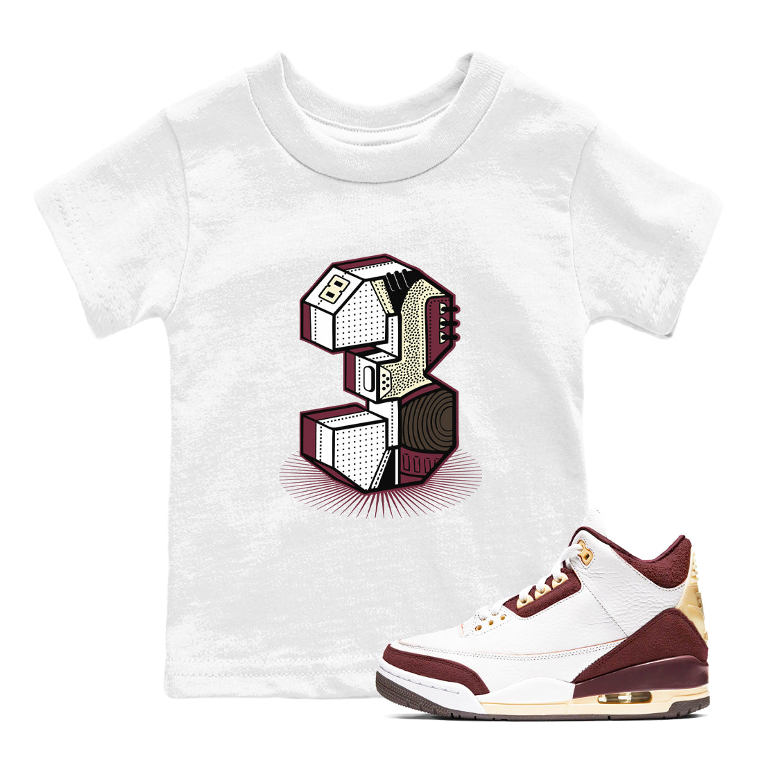Number Statue snkmatch Tees Kids - Air Jordan 3 A Ma Maniere x Burgundy Crush