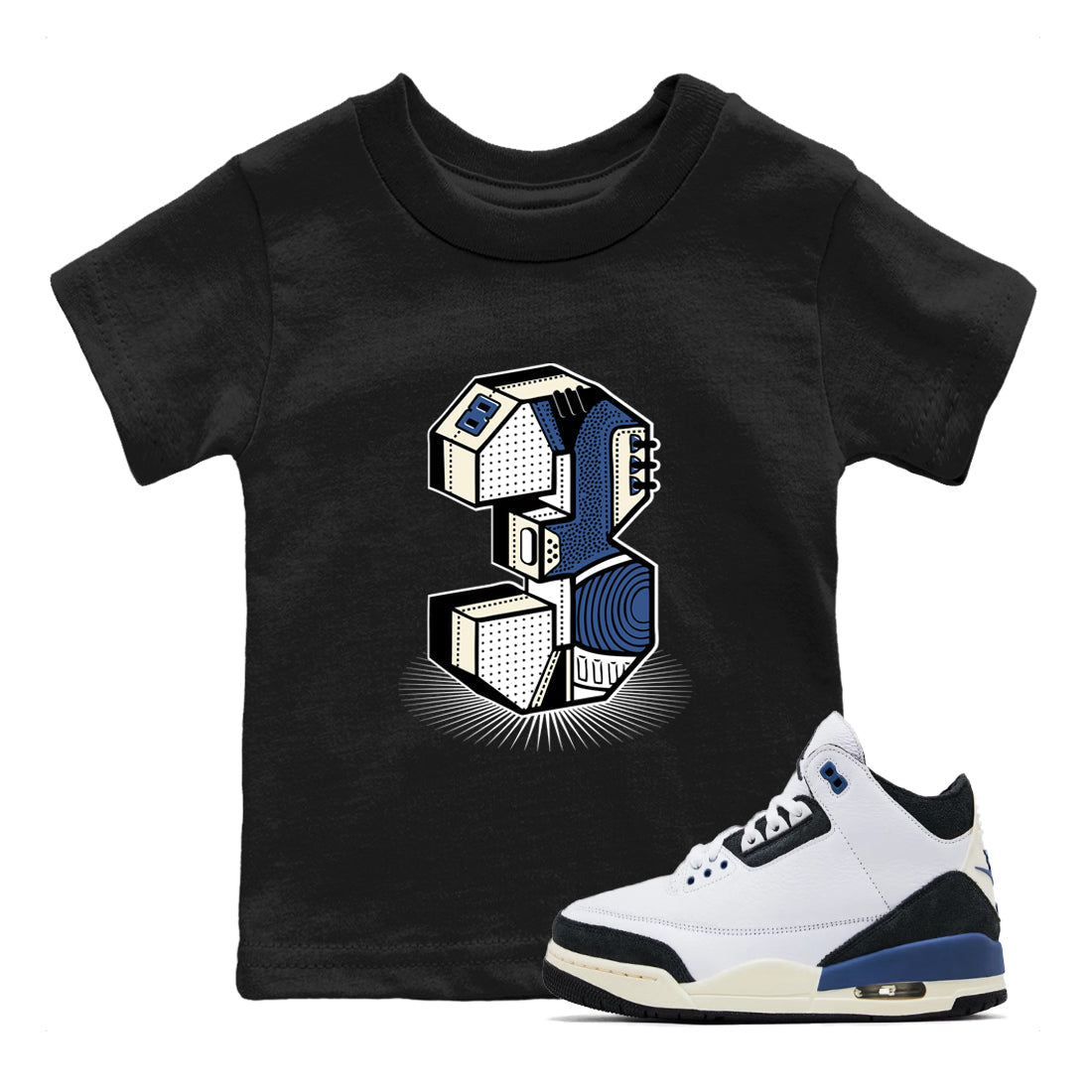 Number Statue snkmatch Tees Kids - Air Jordan 3 A Ma Maniere x Diffused Blue
