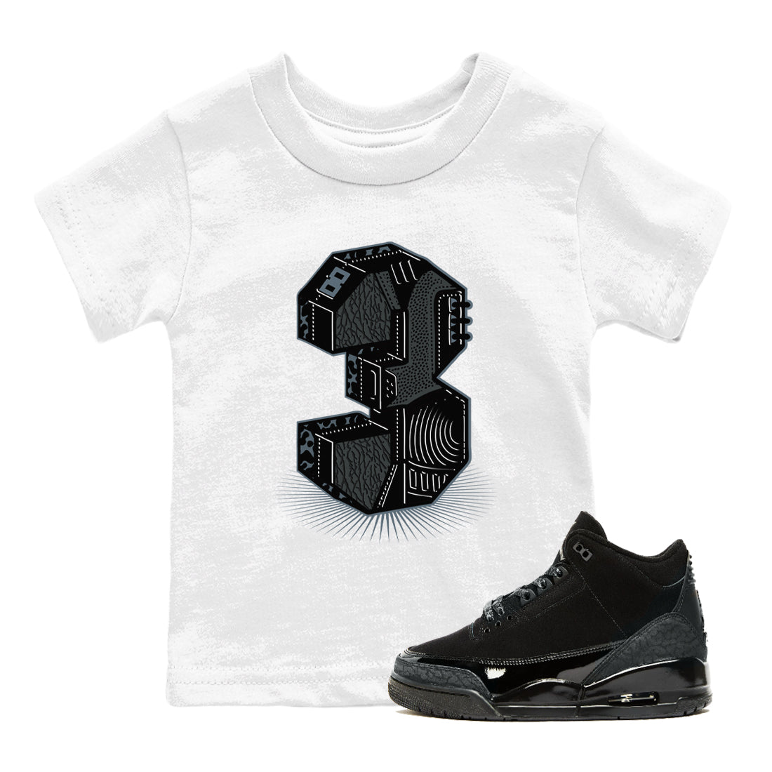 Number Statue snkmatch Tees Kids - Air Jordan 3 Black Cat