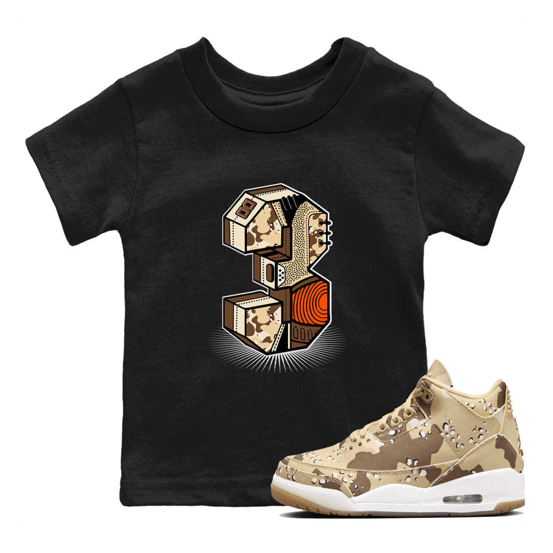 Number Statue snkmatch Tees Kids - Air Jordan 3 Desert Camo