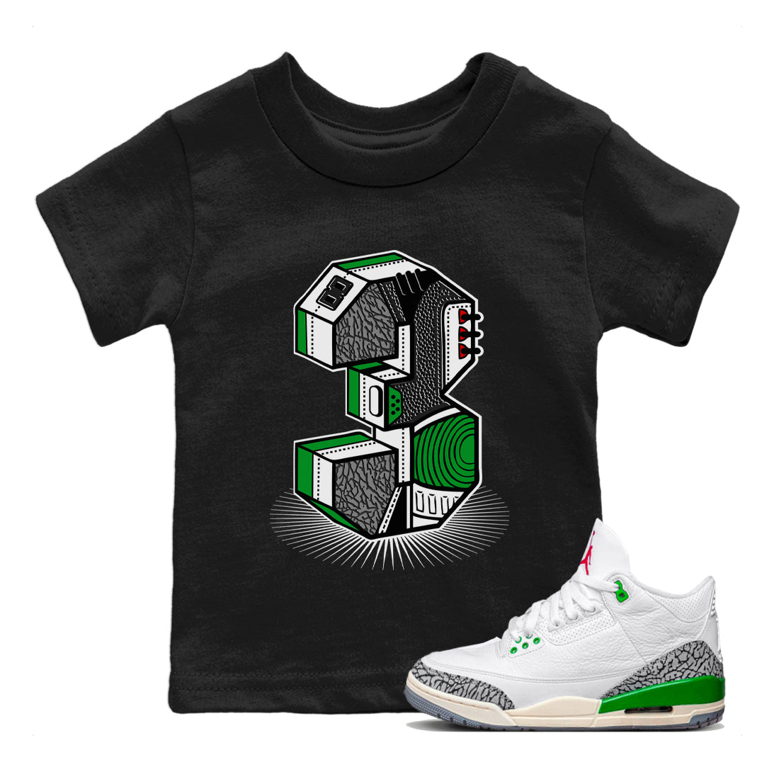 Number Statue Kids Tops - Air Jordan 3 Lucky Green