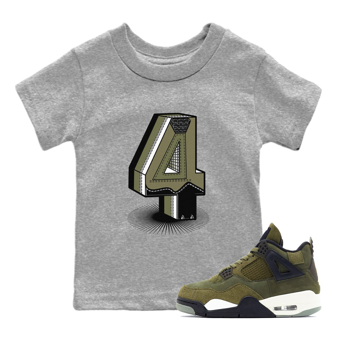 Number Statue snkmatch Tee Kids - Air Jordan 4 Medium Olive