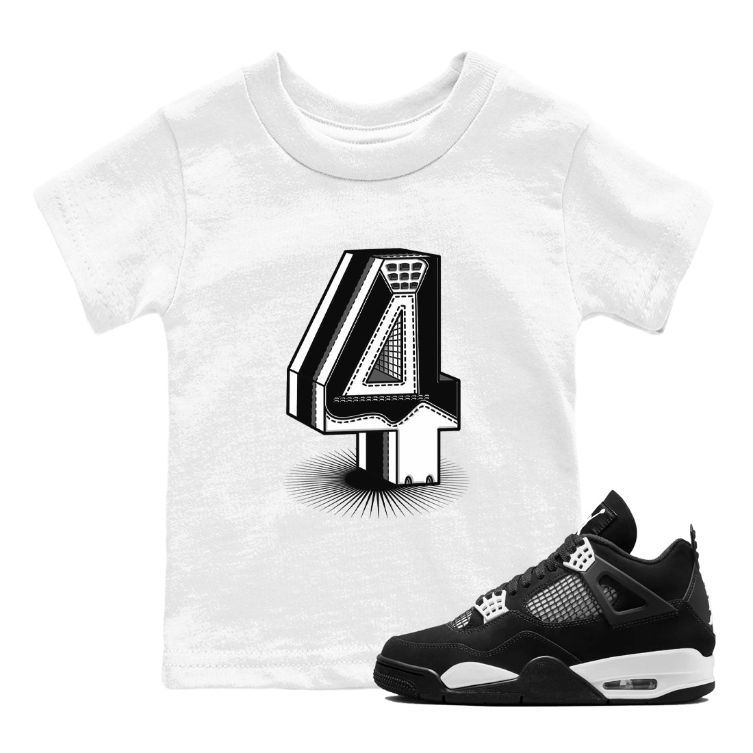 Number Statue snkmatch Tees Kids - Air Jordan 4 White Thunder