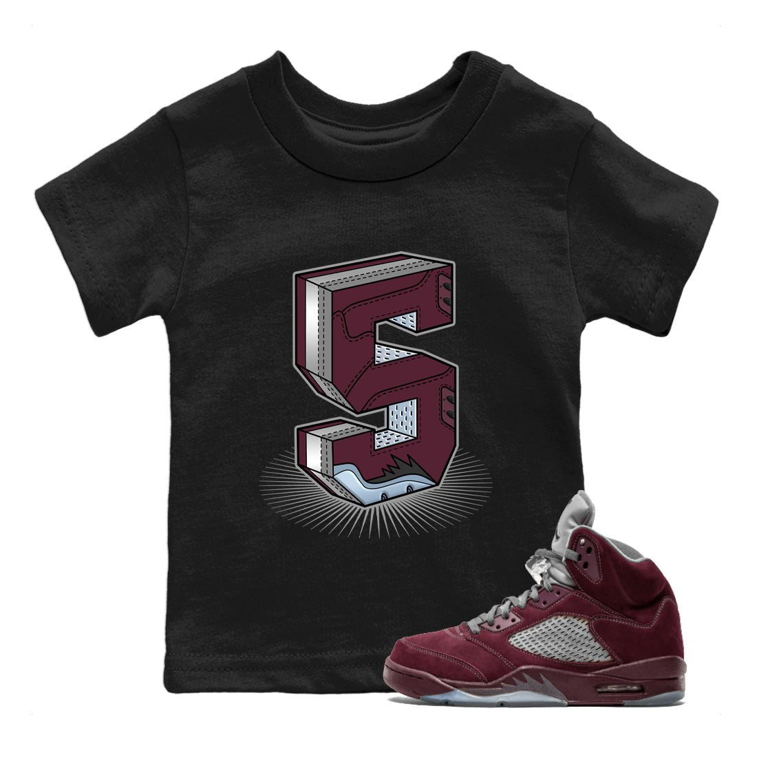 Number Statue Kids Tops - Air Jordan 5 Burgundy