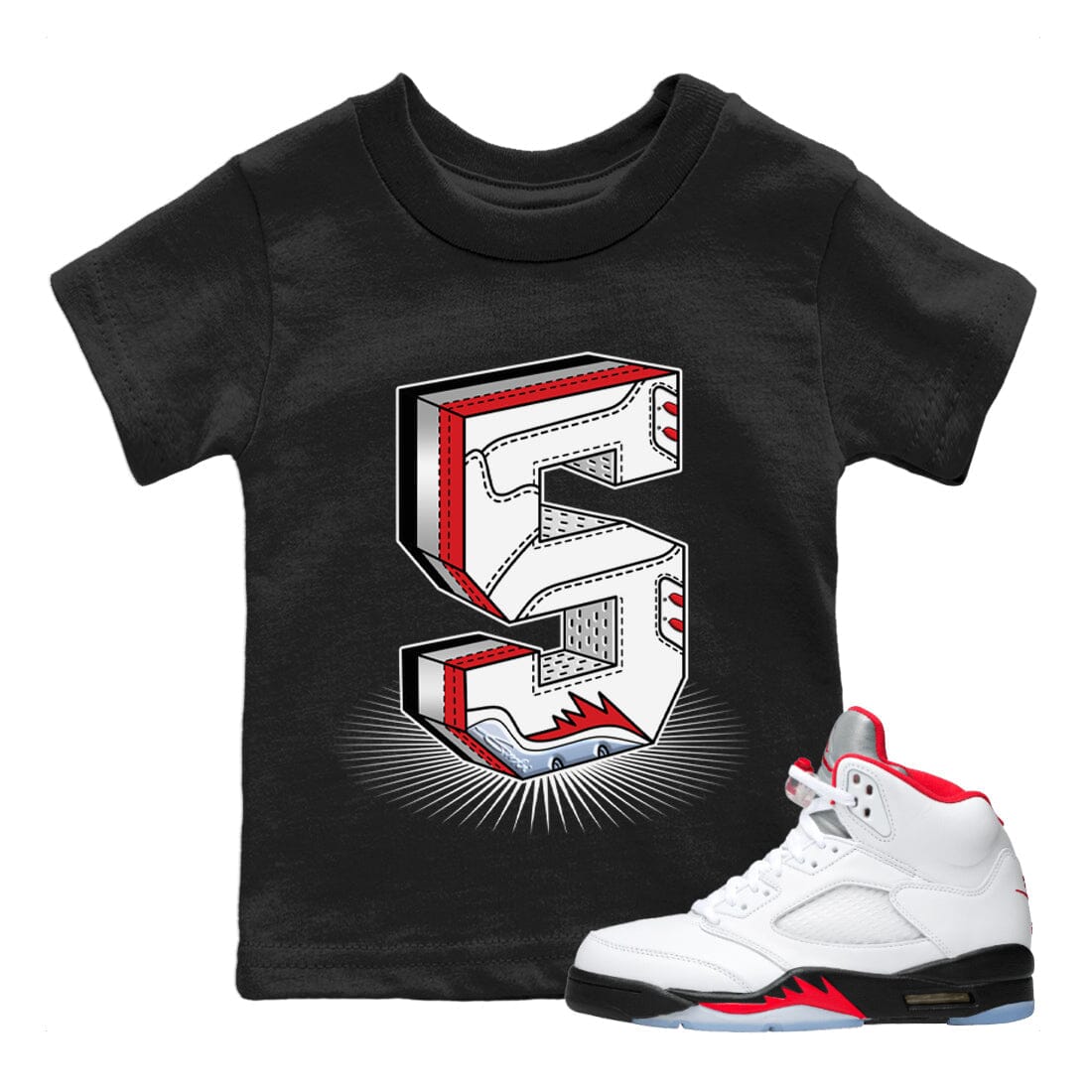 Number Statue Kids Tops - Air Jordan 5 Fire Red