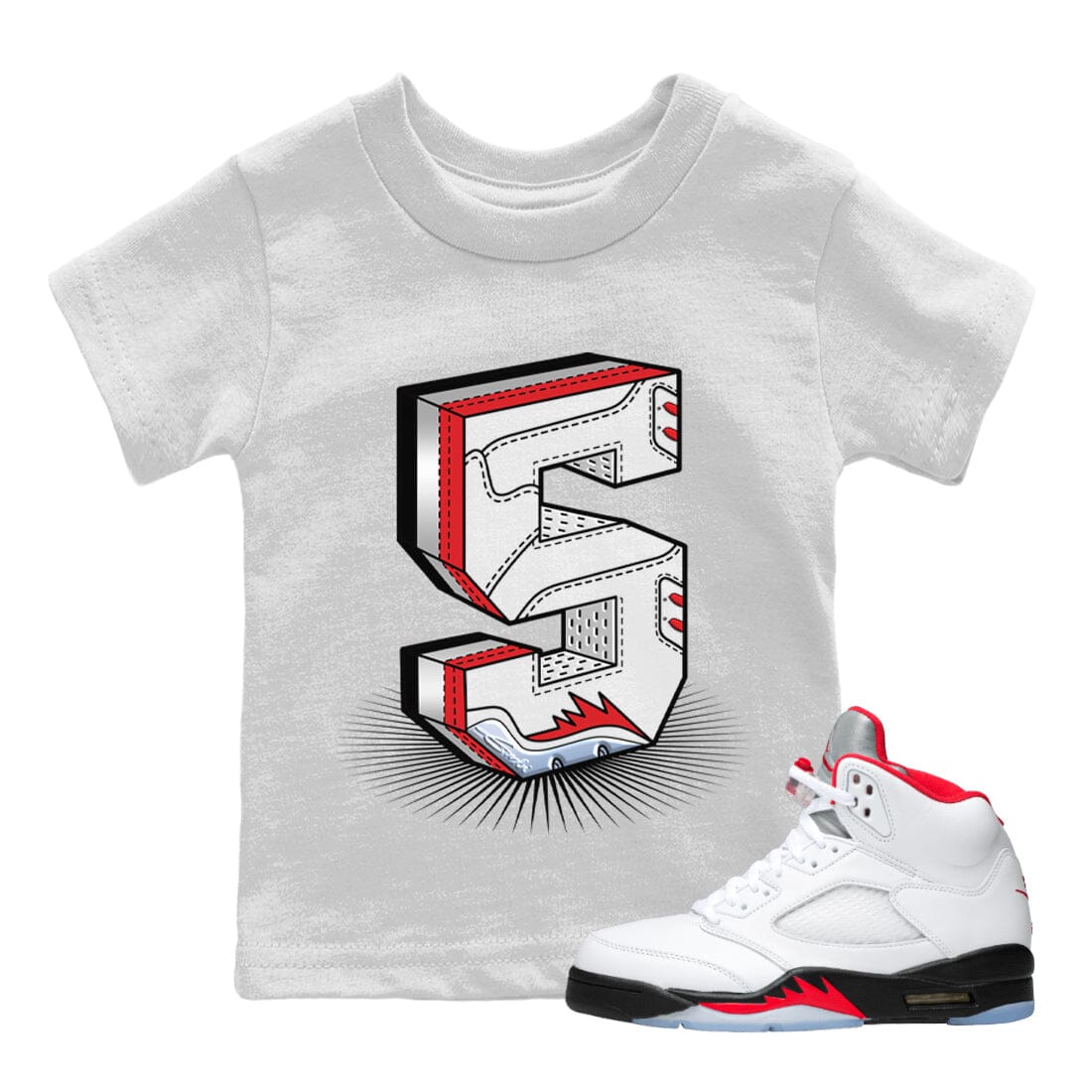 Number Statue Kids Tops - Air Jordan 5 Fire Red