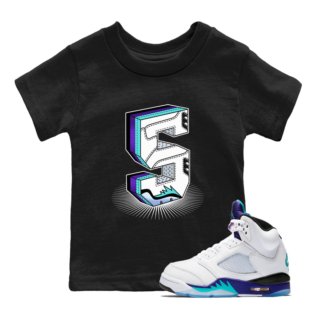 Number Statue snkmatch Tees Kids - Air Jordan 5 Grape