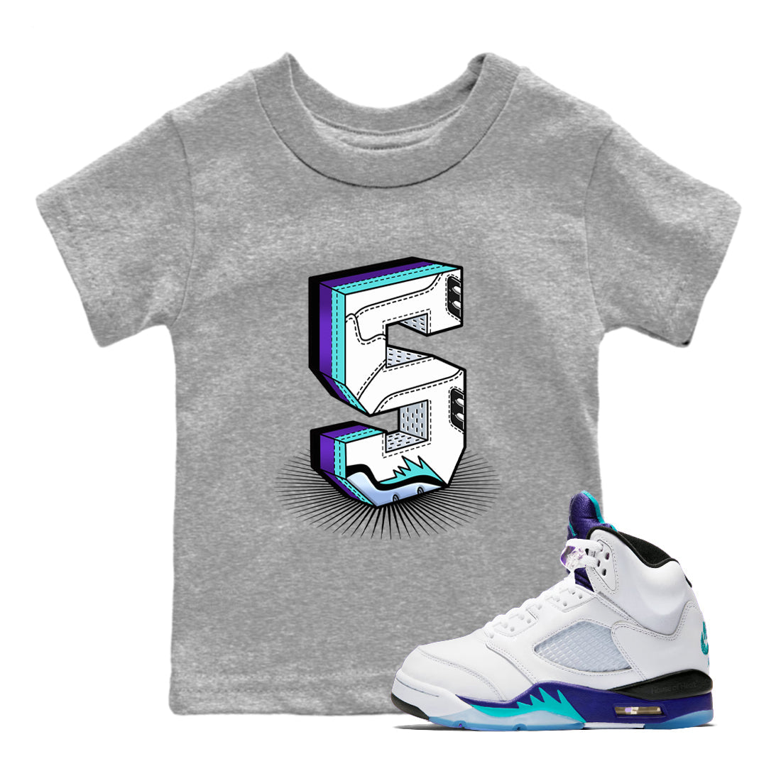 Number Statue snkmatch Tees Kids - Air Jordan 5 Grape