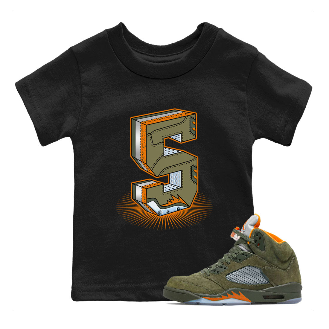 Number Statue snkmatch Tees Kids - Air Jordan 5 Olive