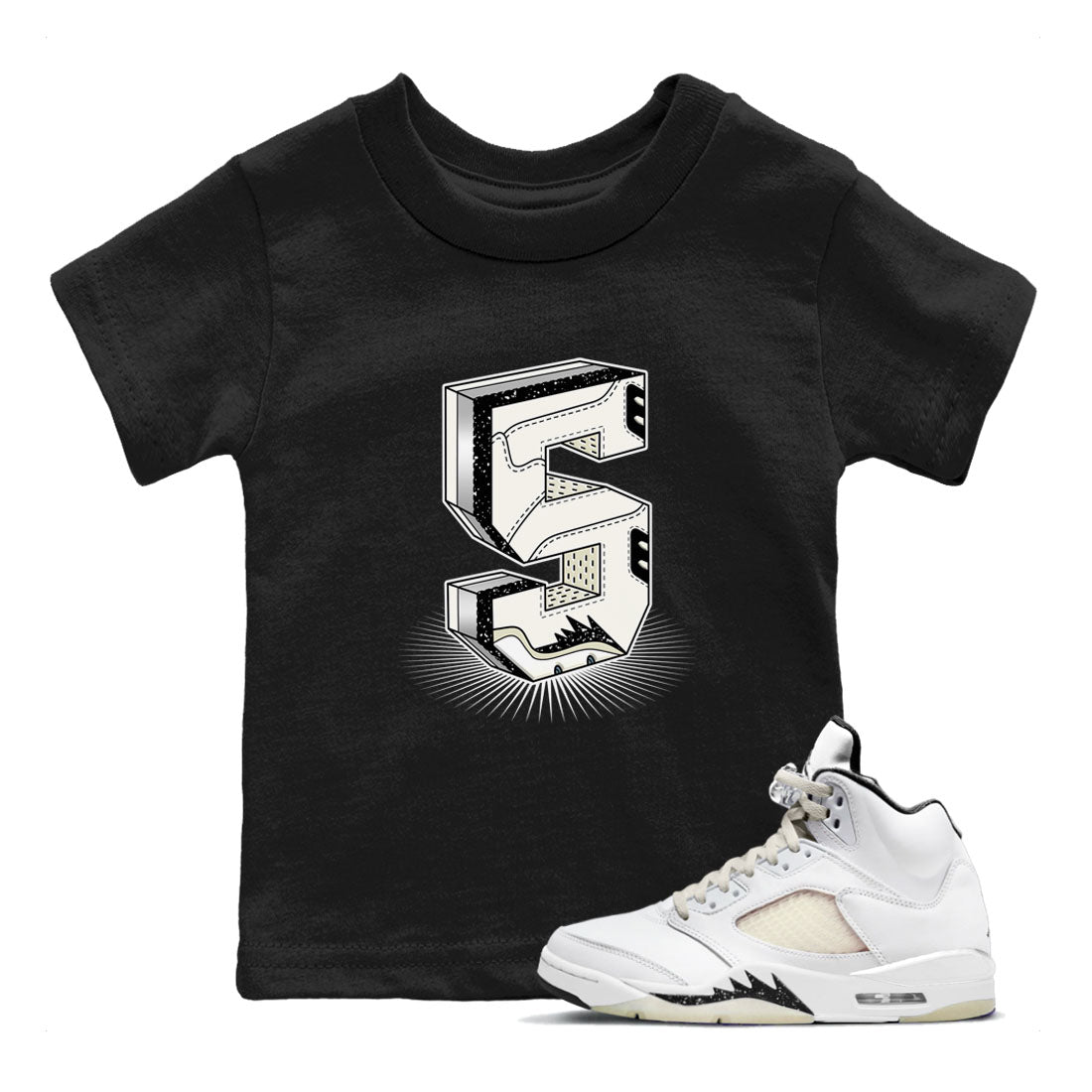 Number Statue snkmatch Tees Kids - Air Jordan 5 Sail