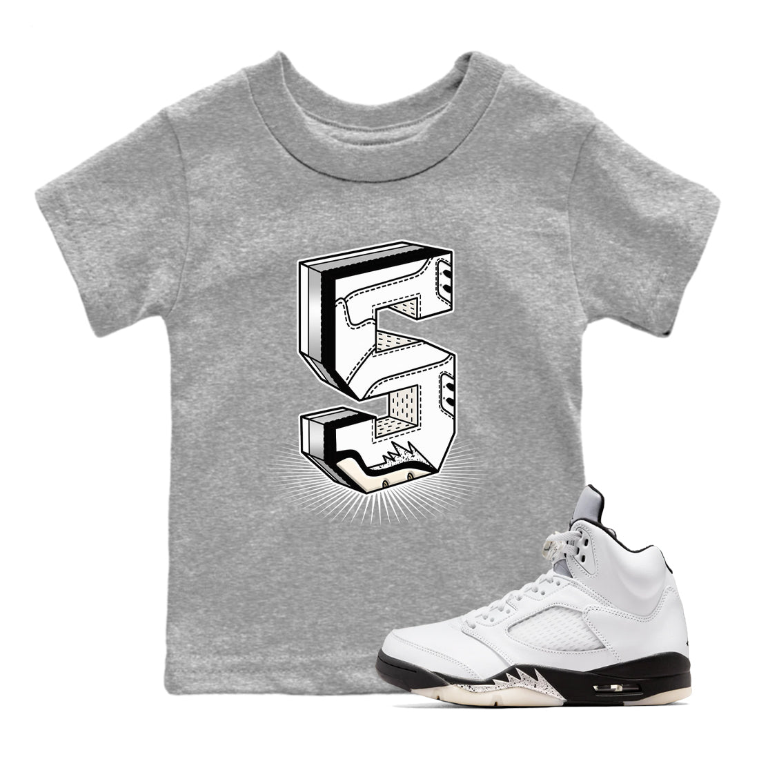 Number Statue snkmatch Tees Kids - Air Jordan 5 White Black