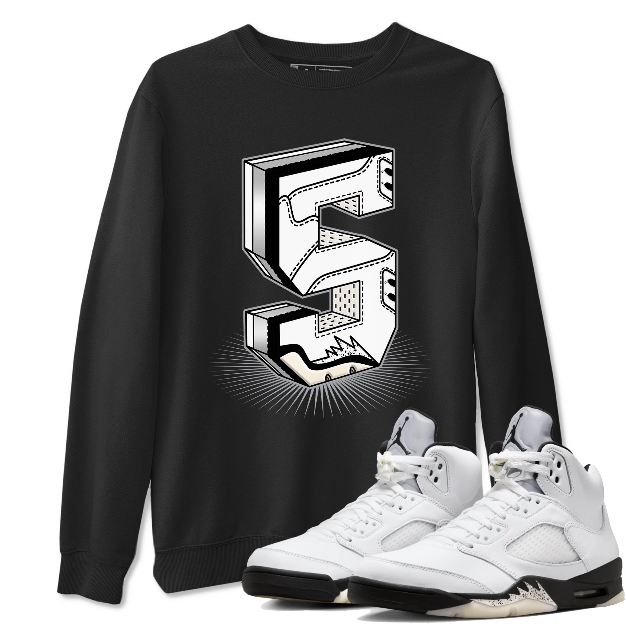 Number Statue snkmatch Tees - Air Jordan 5 White Black