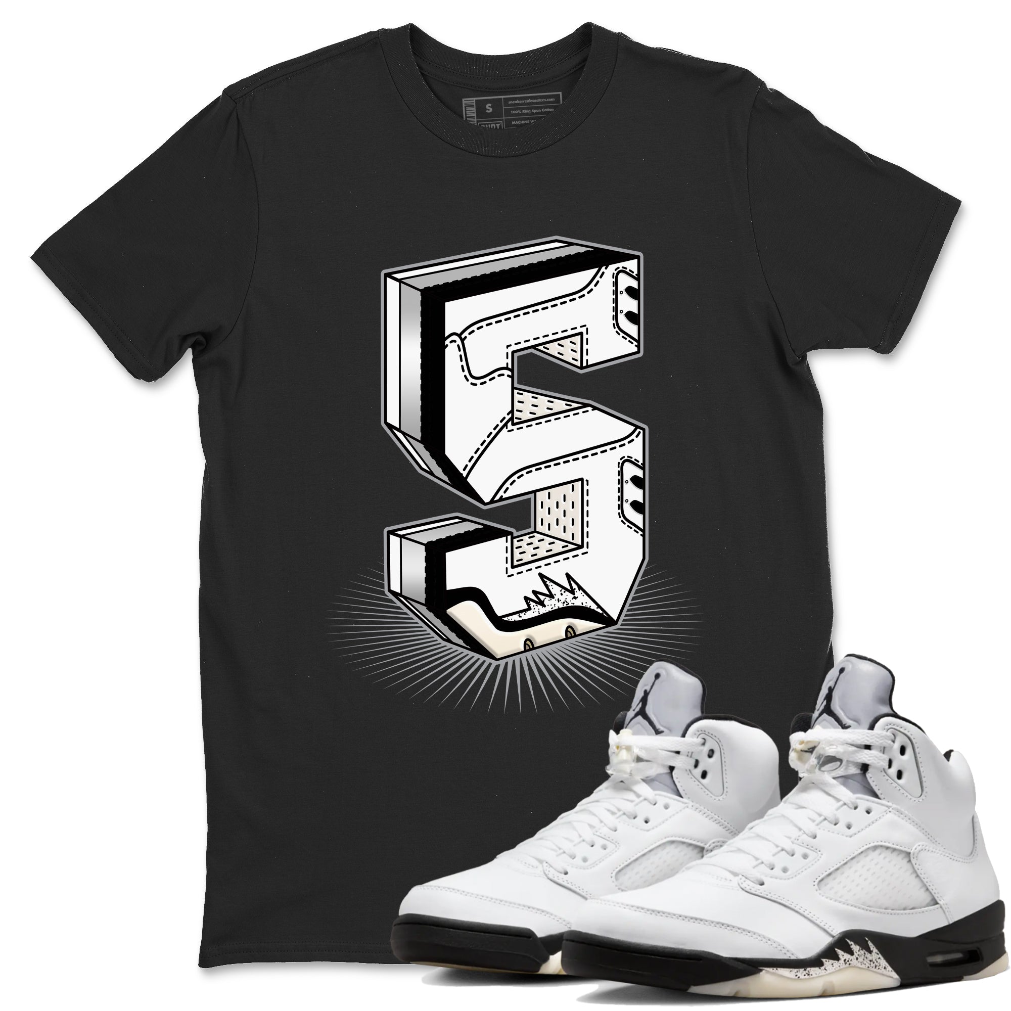 Number Statue snkmatch Tees - Air Jordan 5 White Black