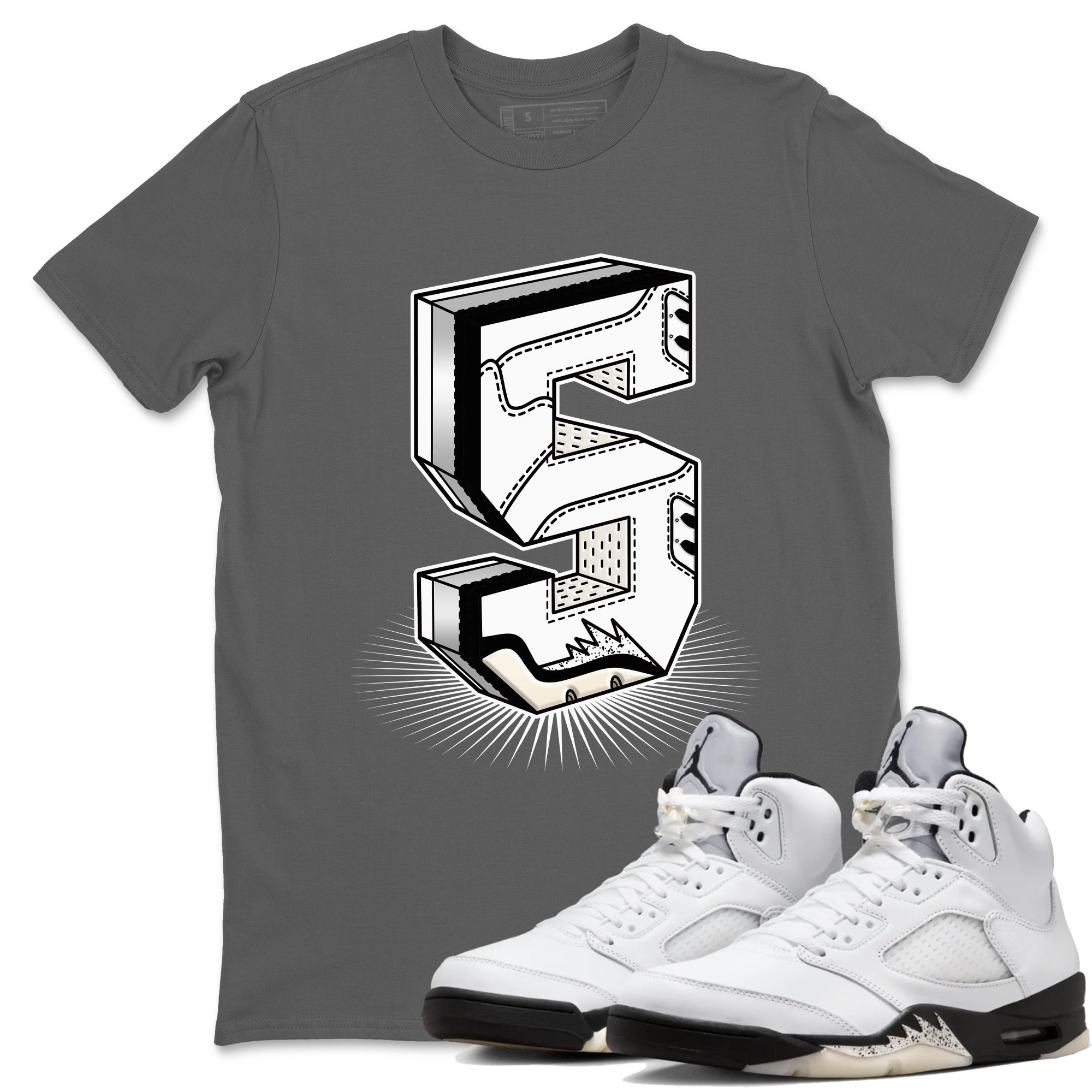 Number Statue snkmatch Tees - Air Jordan 5 White Black