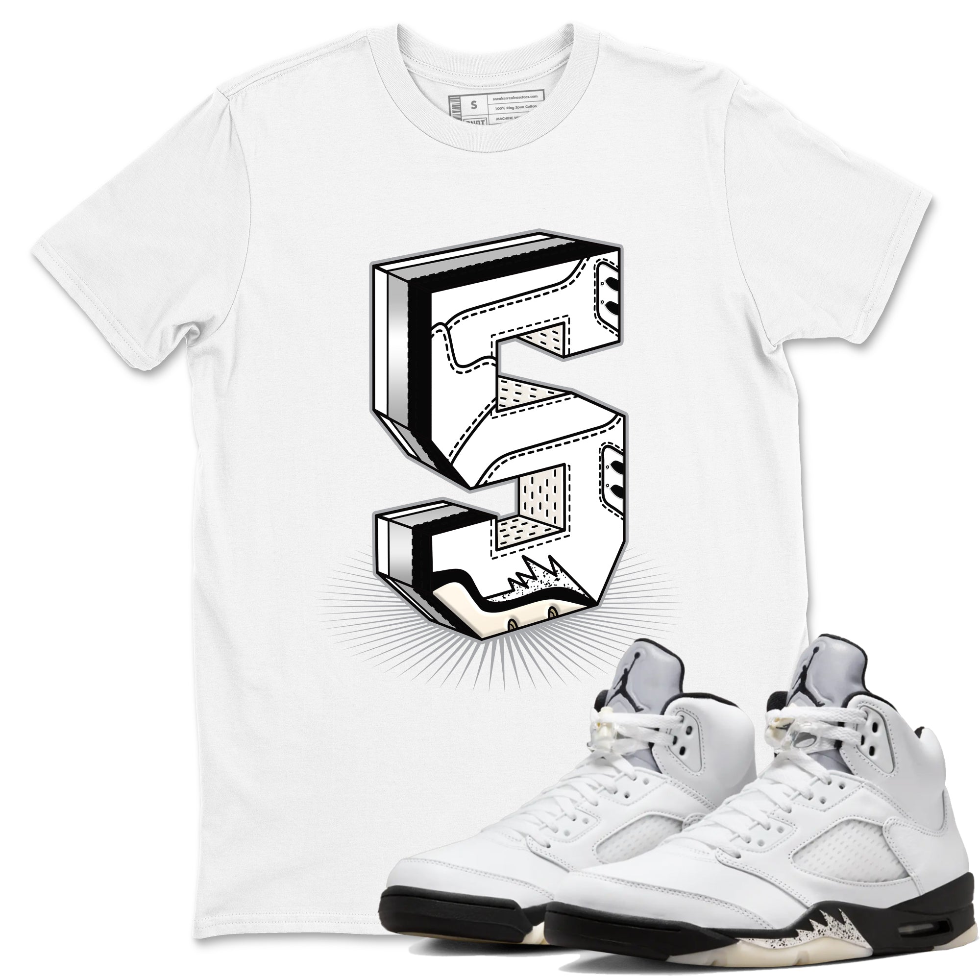 Number Statue snkmatch Tees - Air Jordan 5 White Black
