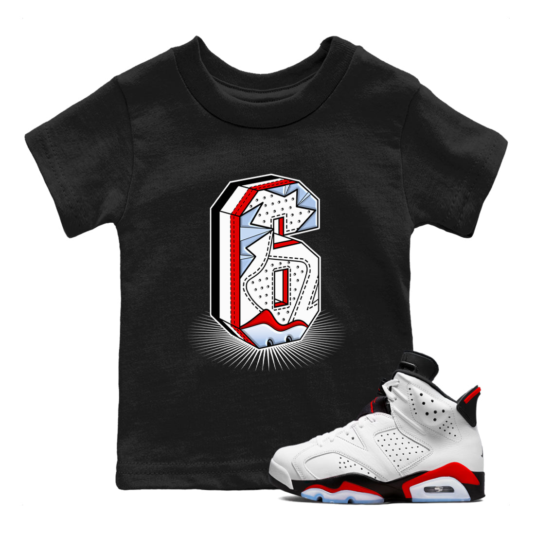 Number Statue snkmatch Tees Kids - Air Jordan 6 Fire Red