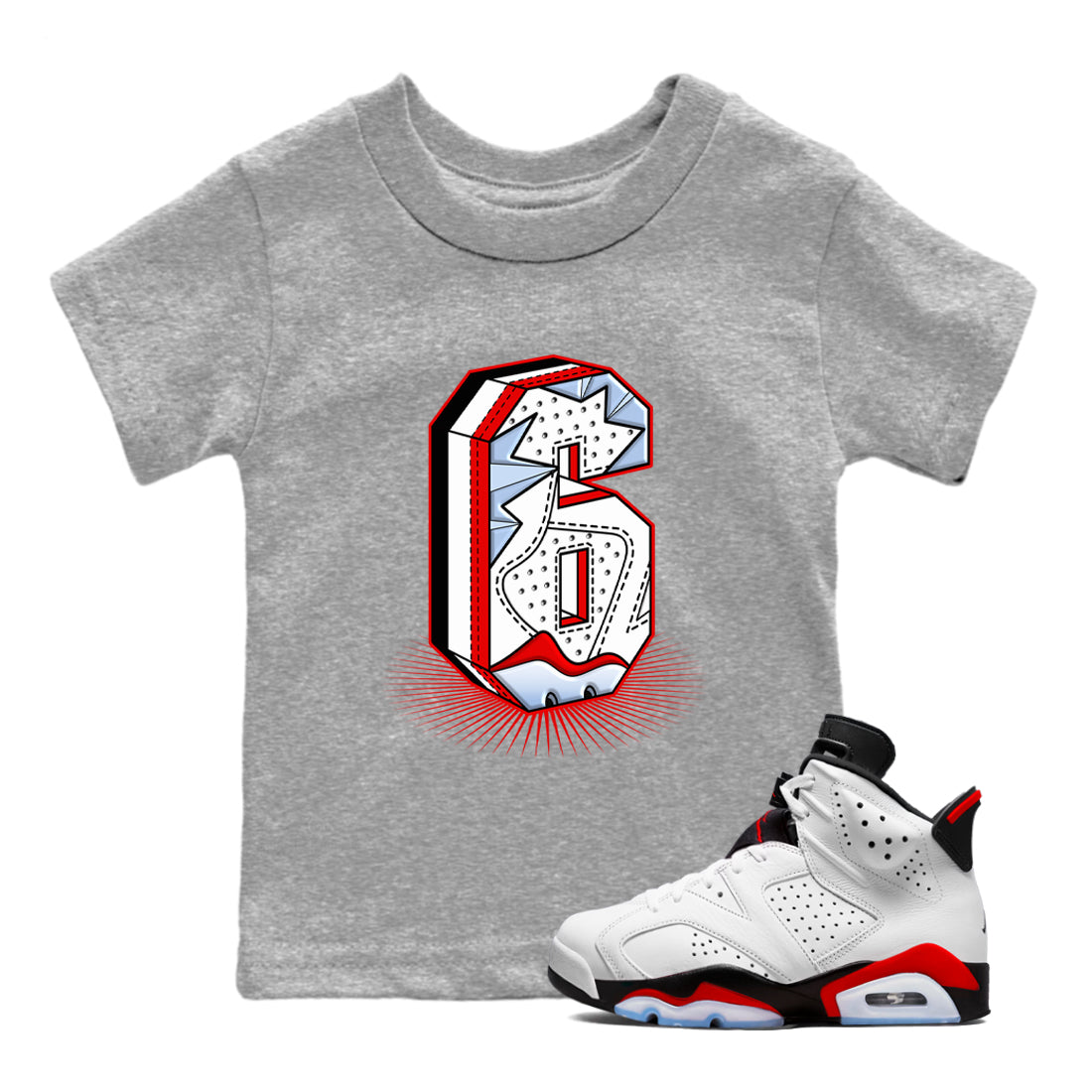 Number Statue snkmatch Tees Kids - Air Jordan 6 Fire Red