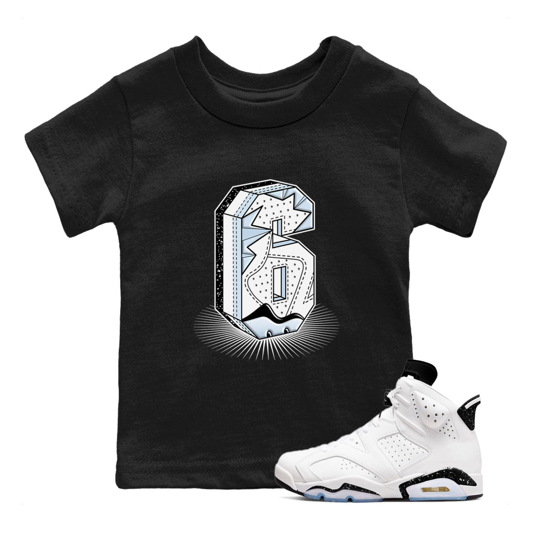 Number Statue snkmatch Tees Kids - Air Jordan 6 White Black