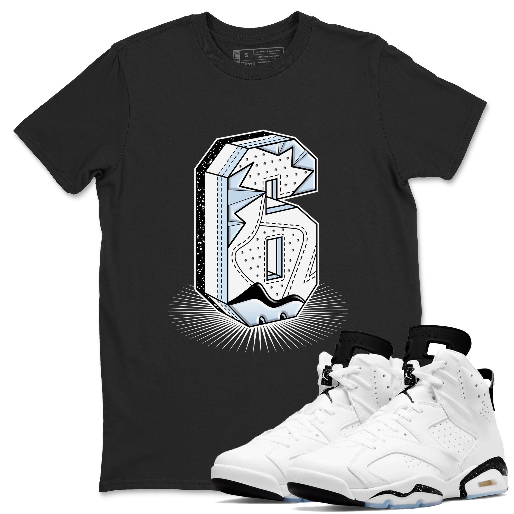 Number Statue snkmatch Tees - Air Jordan 6 White Black