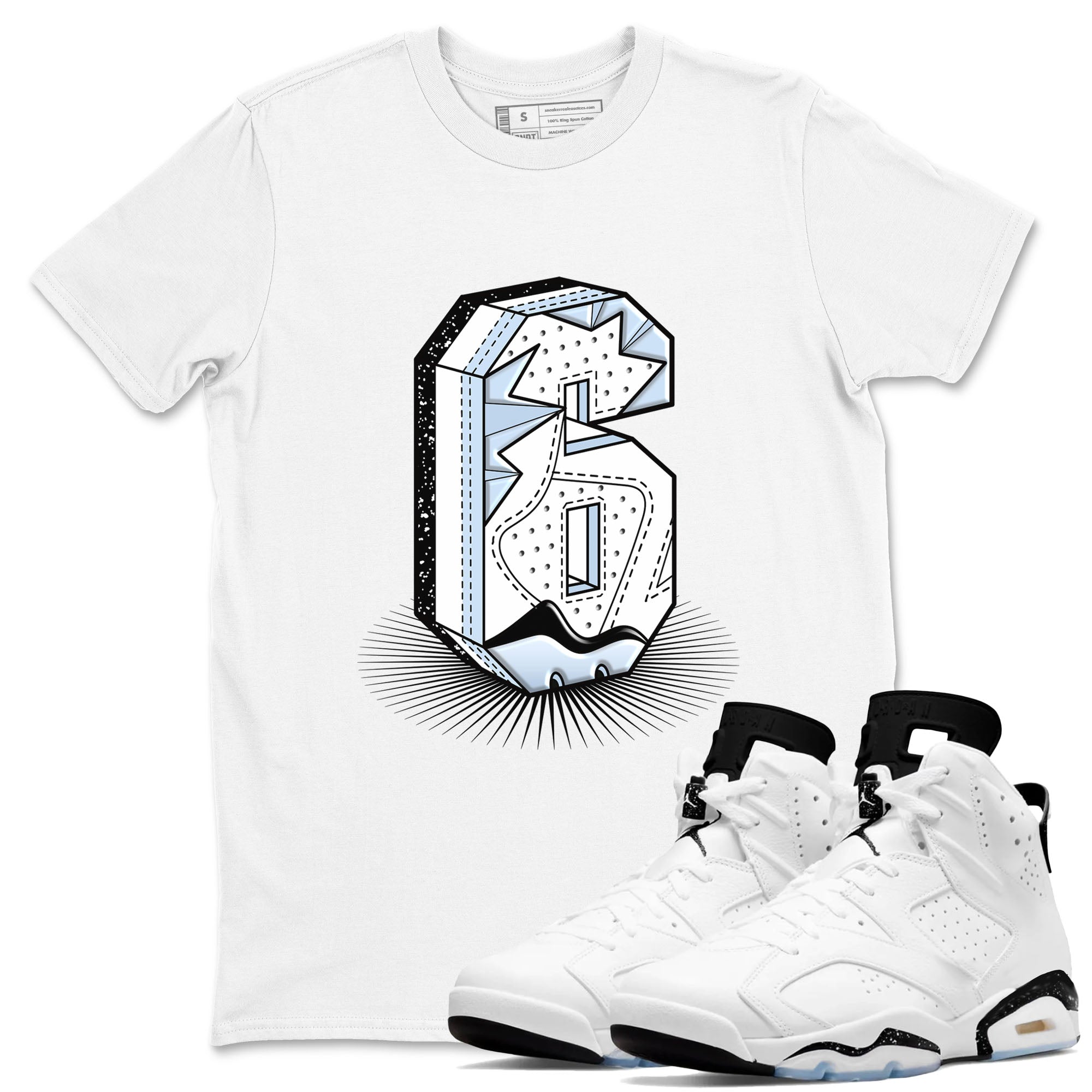 Number Statue snkmatch Tees - Air Jordan 6 White Black