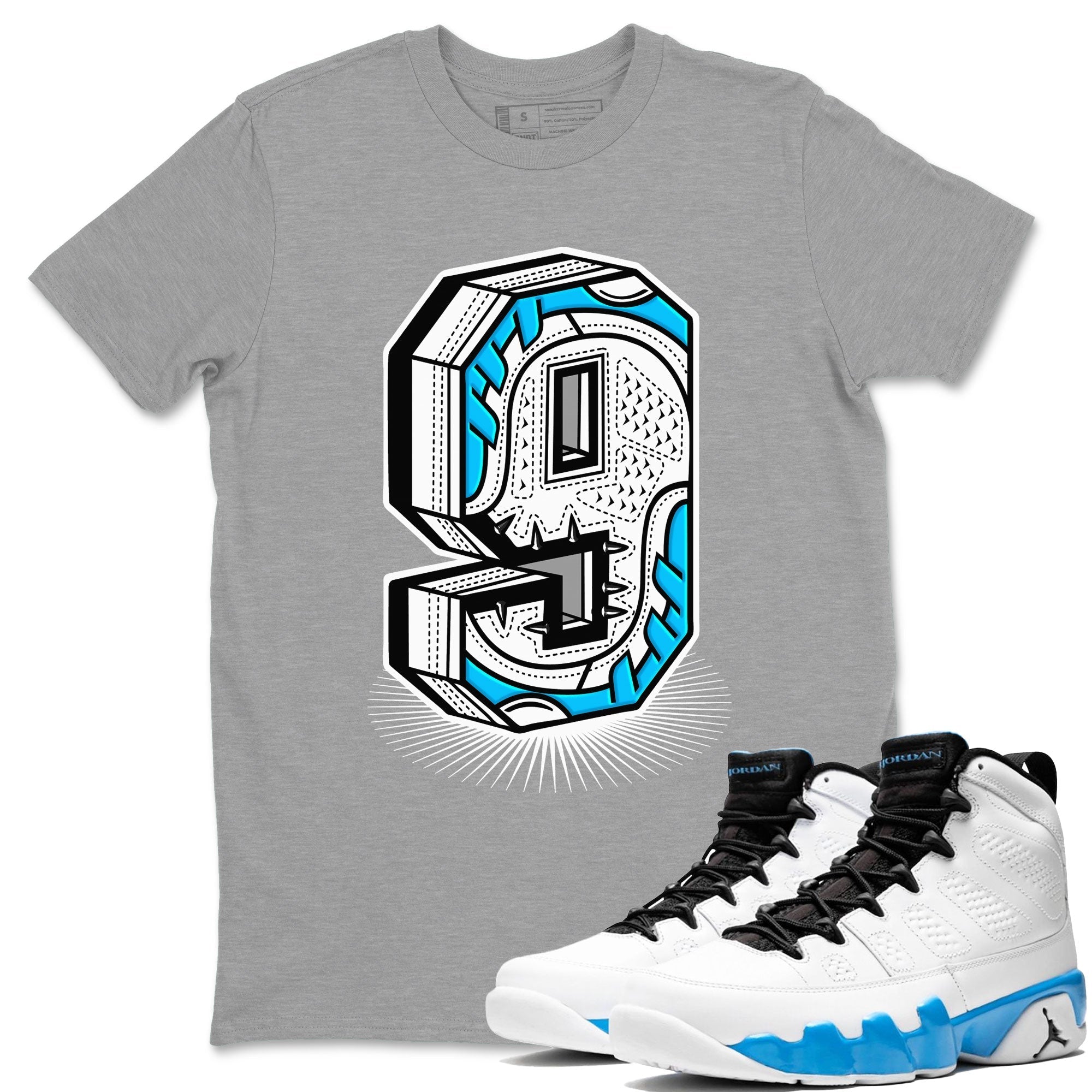 Number Statue snkmatch Tees - Air Jordan 9 Powder Blue