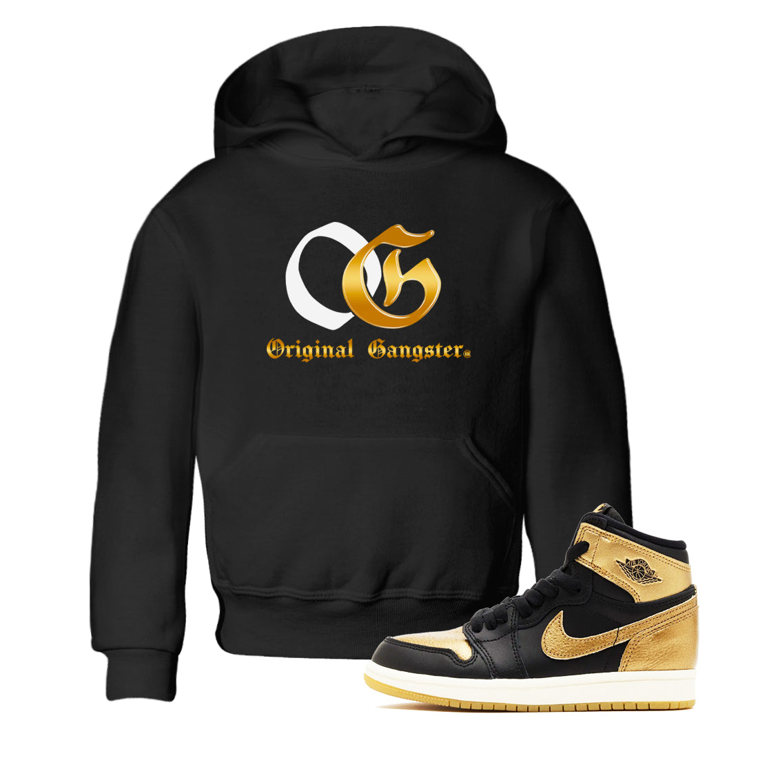 OG Original Gangster snkmatch Tees Kids - Air Jordan 1 Black Black Metallic Gold