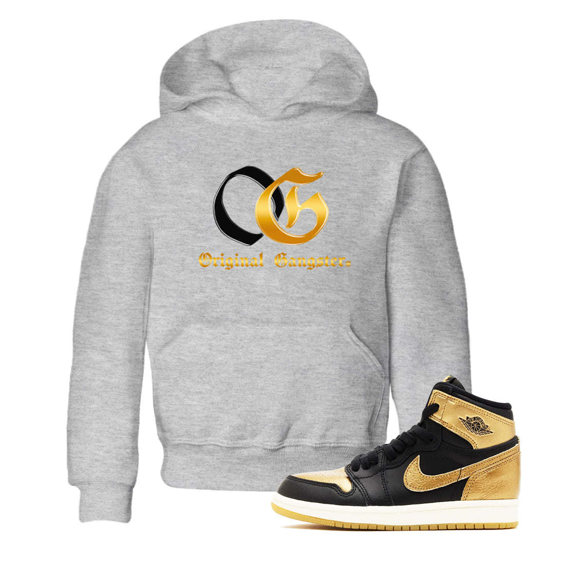 OG Original Gangster snkmatch Tees Kids - Air Jordan 1 Black Black Metallic Gold