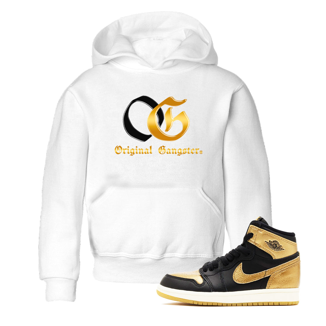 OG Original Gangster snkmatch Tees Kids - Air Jordan 1 Black Black Metallic Gold