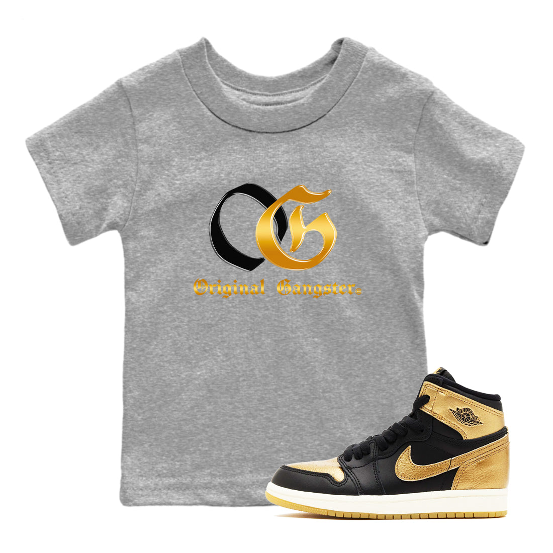 OG Original Gangster snkmatch Tees Kids - Air Jordan 1 Black Black Metallic Gold