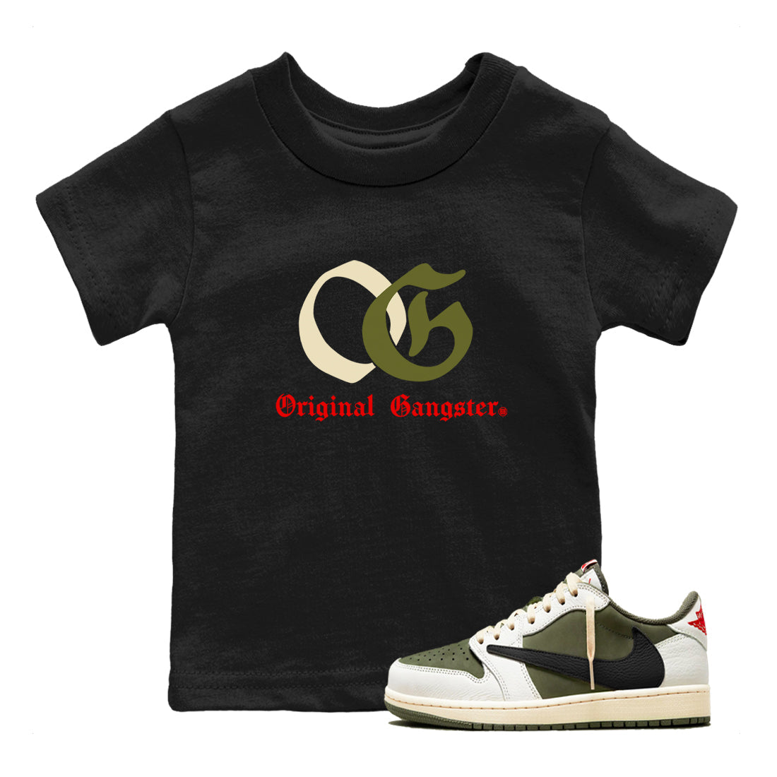 OG Original Gangster snkmatch Tees Kids - Air Jordan 1 Travis Scott Medium Olive