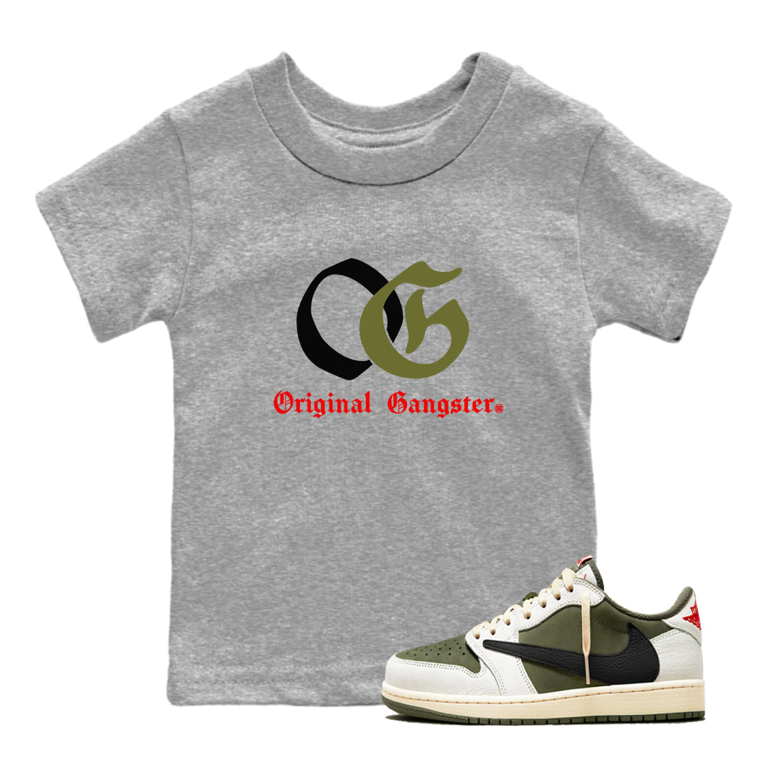 OG Original Gangster snkmatch Tees Kids - Air Jordan 1 Travis Scott Medium Olive