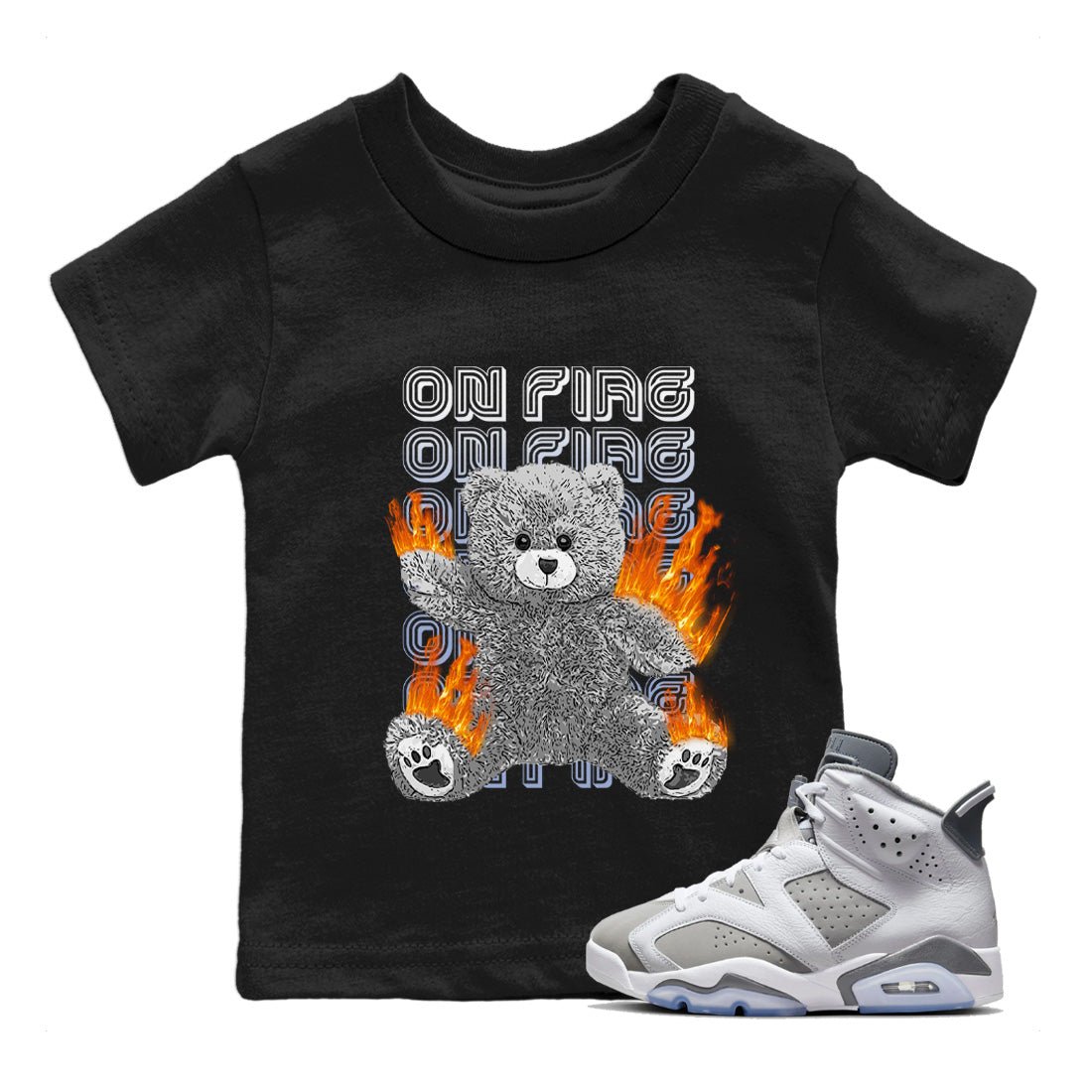 On Fire Bear Kids Tops - Air Jordan 6 Cool Grey