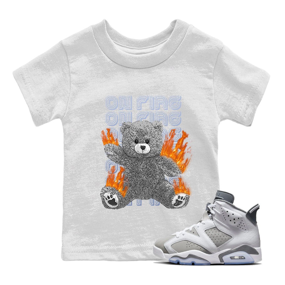 On Fire Bear Kids Tops - Air Jordan 6 Cool Grey