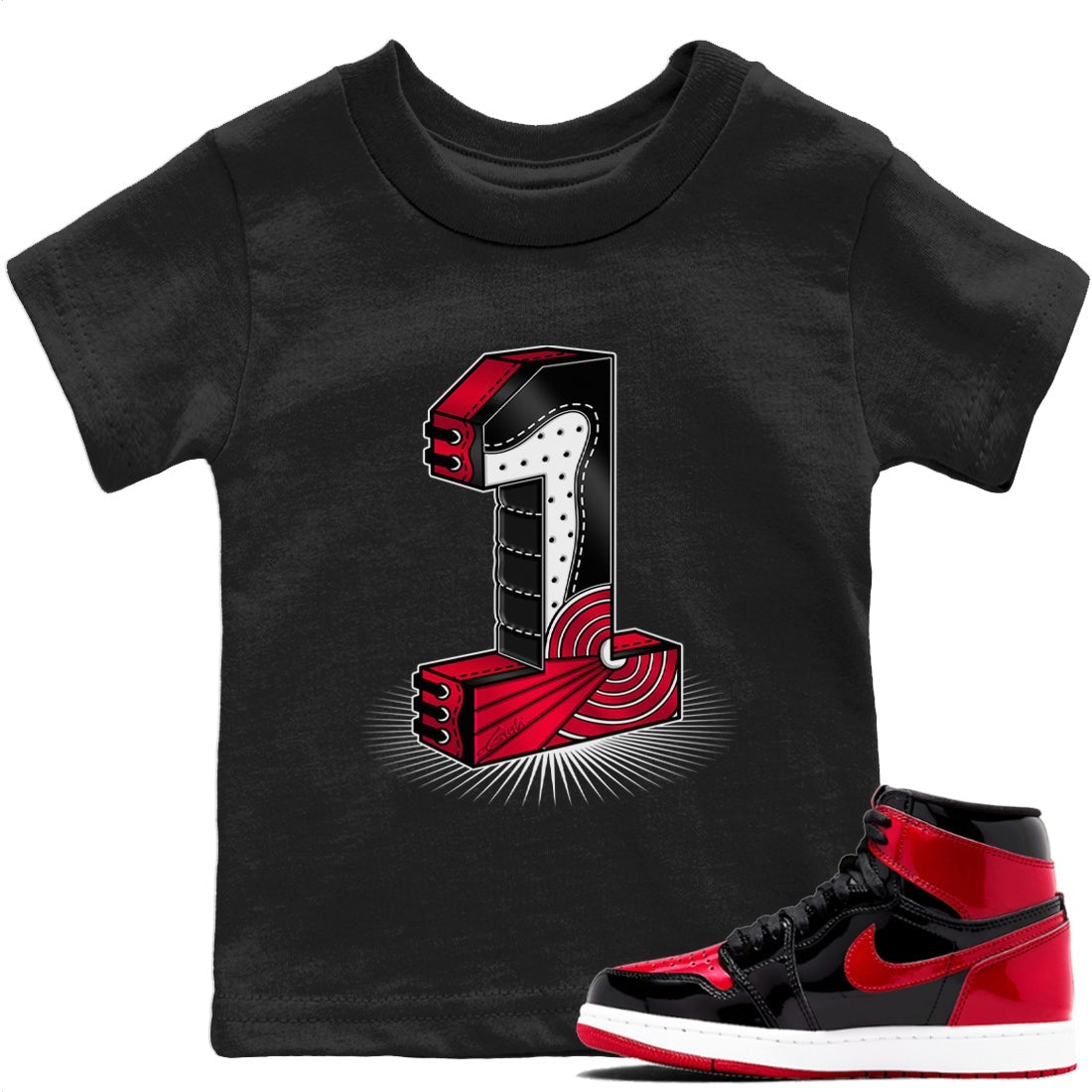 One Statue Kids Tops - Air Jordan 1 Bred Patent