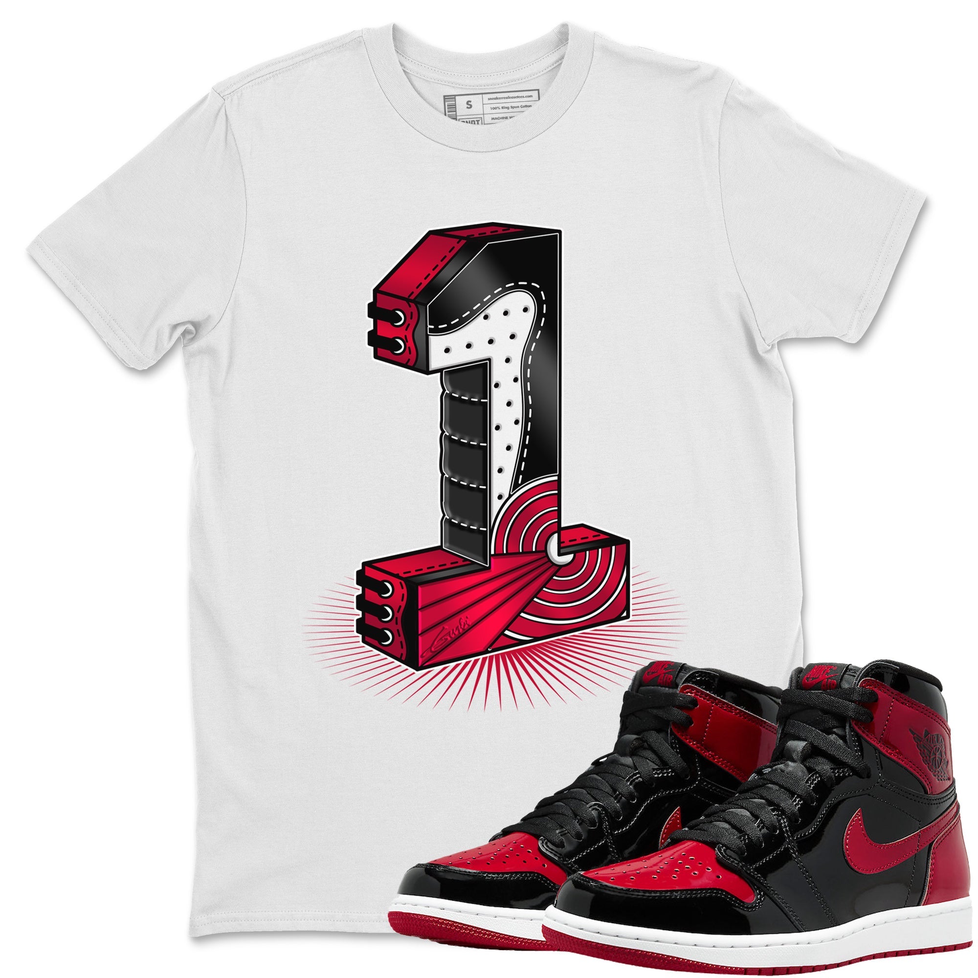 One Statue Unisex Tops - Air Jordan 1 Bred Patent