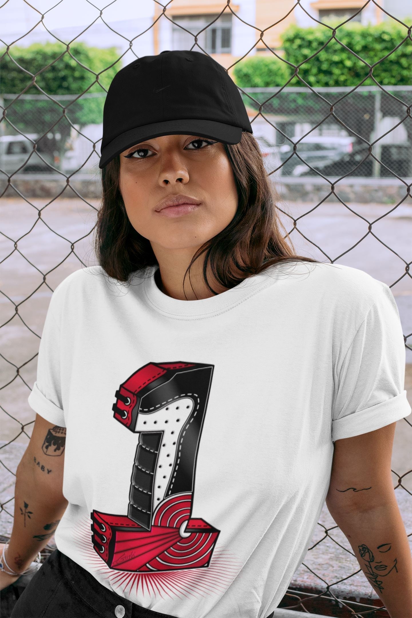 One Statue Unisex Tops - Air Jordan 1 Bred Patent