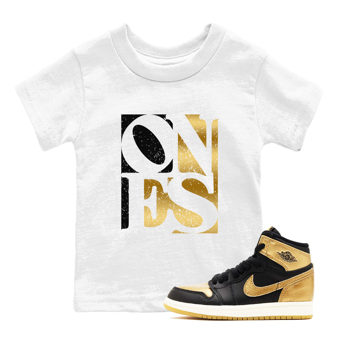 Ones snkmatch Tees Kids - Air Jordan 1 Black Metallic Gold