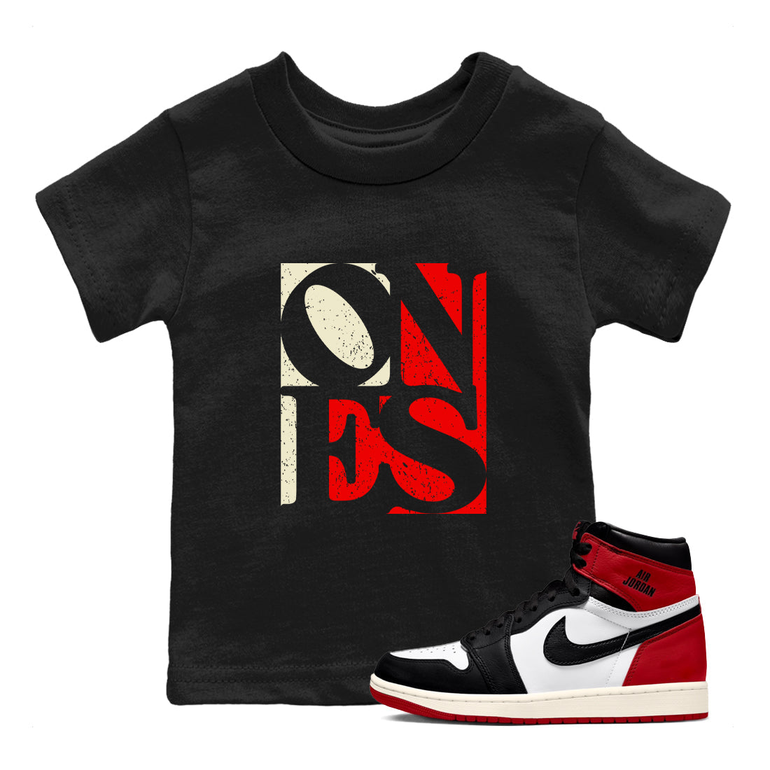Ones snkmatch Tees Kids - Air Jordan 1 Black Toe Reimagined