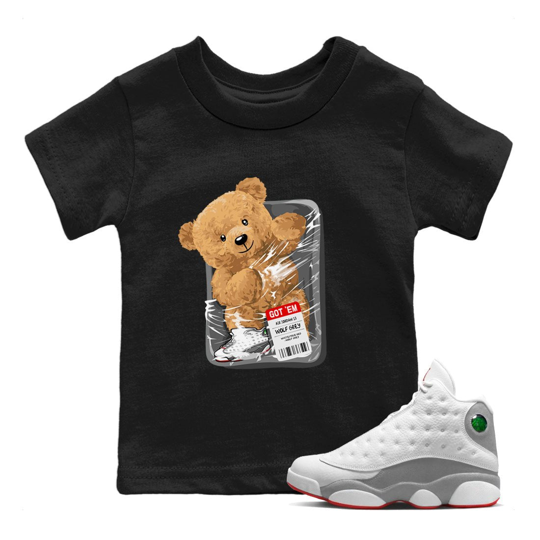 Packaged Bear Kids Tops - Air Jordan 13 Wolf Grey